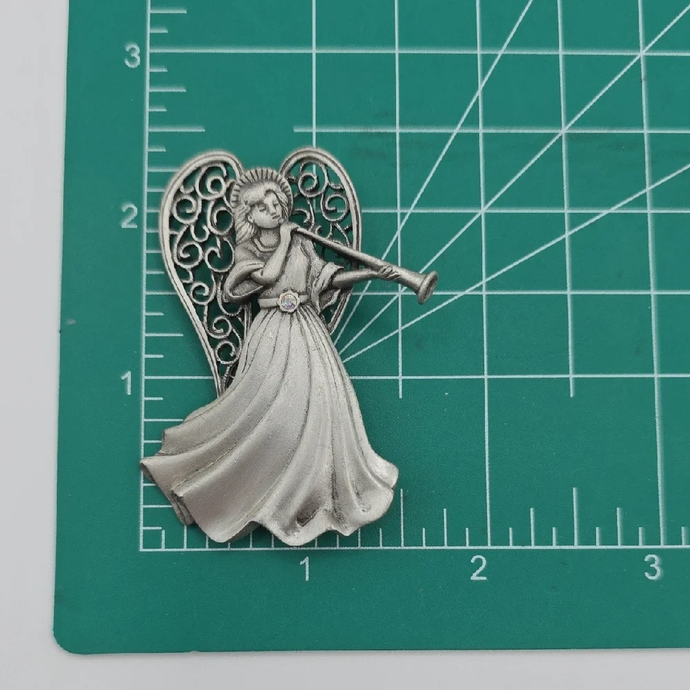 J.J. Jonette Graceful Angelic Pewter Brooch
